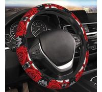 Black White and Red Roses Elastic Steering Wheel Cover Soft Car Steering Wheel Cover Anti-Slip Steering Wheel Protector Universal Car Interior Decor Accessories for Women Men