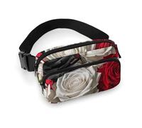Black White And Red Roses Fanny Pack for Women Men Waist Bag Belt Bag Adjustable Casual Bag for Travel Sports Hiking, white, 7.9x5.1inches