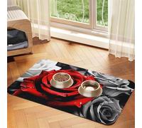 Black White and Red Roses Pet Feeding Mat Absorbent Pu Leather Dog Cat Food Mats Contain Spills Protects Floors, Anti-Slip Rubber Backing Dog Bowl Mats Easy Clean Pet Placemats 30x45cm