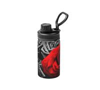 Black White and Red Roses Print 12 Oz Insulated Double Walled Stainless Steel Metal Water Bottle for Cold Hot Drink