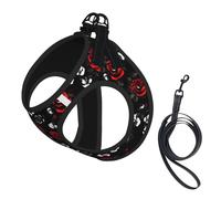 Black White and Red Roses Print Dog Harness and Leash Set,Breathable Adjustable Escape Proof Vest for Dogs, Cats