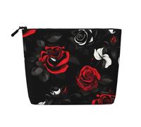 Black White and Red Roses Print Makeup Bag Cute Cosmetic Bag for Women Makeup Pouch Travel Toiletry Bag for Lady