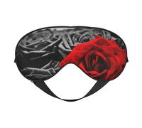 Black White and Red Roses Print Sleep Mask Silk Eye Cover Soft Satin Blindfold Elastic Strap Night Eyeshade Travel Nap for Women Men