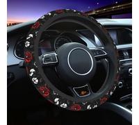 Black White and Red Roses Print Steering wheel cover with Breathable Anti-slip Universal Protective Cover,38 cm