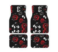 Black White and Red Roses Print Vehicle Foot Mat Set 4 Pieces Floor Mats Waterproof Anti-Slip Cars Trucks SUV Vans