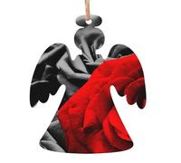 Black White and Red Roses Printed Angel Shape Christmas Tree Pendants 2 Pcs, Lanyards Home Holiday Xmas New Year Party Decorations
