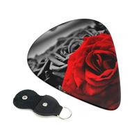 Black White And Red Roses Printed Guitar Picks 6 Pcs Guitar Plectrum Acoustic Electric Guitar Pick For Bass Electric Acoustic Guitars Ukulele Thin Medium Thick Set 0.71mm