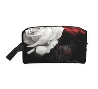 Black White and Red Roses Prints Makeup Bags for Women Girls Large Capacity Zipper Cosmetic Bag Travel Toiletry Bag Organizer with Handle