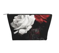 Black White and Red Roses Prints Trapezoid Makeup Bag Travel Cosmetic Organizer with Foam Padding for Gym, Office, and Weekend Trips
