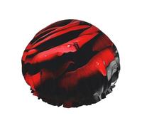 Black White and Red Roses Shower Cap for Women Double Layers Thick Hair Caps Reusable Waterproof Bath Caps with Elastic Band Hair Hat Washable Shower Hat for Men Women Spa Salon