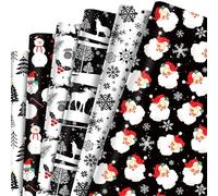 Black, White and Red Santa Claus Snowman Reindeer Snowflake Berries Pine Sprigs Christmas Winter Wrapping Paper -(28"x20" Per Sheet, 4-Sheets, 1-Design: 15 sq. ft. ttl)-with Red Ribbon, Classic and
