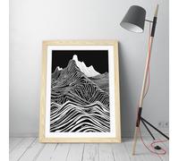 Black & White angular lines forming a mountain Stunning Framed Wall Art Print Picture - A2 - Light Oak Frame