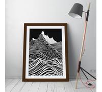 Black & White angular lines forming a mountain Stunning Framed Wall Art Print Picture - A2 - Walnut Frame