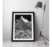 Black & White angular lines forming a mountain Stunning Framed Wall Art Print Picture - A4 - Black Frame