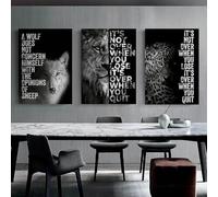 Black White Animal Lion Wolf Leopard Poster Prints English Inspirational Canvas Painting Wall Art Picture For Room Home Decoration 50X70Cmx3Pcs Unframed