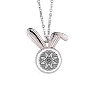 Black White Arabic Style Pattern Rabbit Necklace Pendant Bunny Animal Jewelry Gift