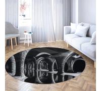 Black White Architectural Tunnel Round Area Rugs 120cm - Modern Washable Low Pile Circle Carpet for Living Room Bedroom Home Decor Study Room