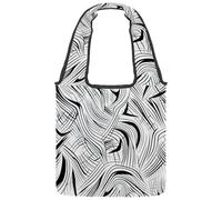 Black White Art Lines Reversible Canvas Shoulder Tote - Double-Sided Print, 12oz Cotton, 27cm Drop, Fold-Flat Bag for Travel, Shopping, Street Outings