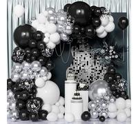 Black white Balloon Arch Kit,117 Pcs Black White Metallic Silver Balloons Garland Kit with Confetti Balloons for Birthday Party Baby Shower Wedding Graduation Anniversary Retirement Decoration