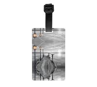 Black White Beach Pier Print Luggage Tag with Full Back Privacy Cover - ID Label for Suitcases, Handbags, and Backpacks