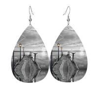 Black White Beach Pier Trendy Leather Teardrop Earring Lightweight Bohemian Earrings Set Jewelry Gift For Women Girl