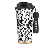 Black & White Big Dot Print Coffee Cup with Leak-Proof Lid Stainless Steel Reusable Insulated Vacuum Mug, Coffee 500ml