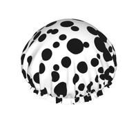 Black & White Big Dot Print Double Layer Waterproof Shower Cap Women Men Reusable Bath Hair Caps Elastic Band