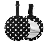 Black & White Big Dot Print Round Luggage Tag 10 Cm, Pu Leather Suitcase Label, Luggage Tags for Cruise Ships Suitcase Tags Beach Malibu Print Privacy Cover Id Label