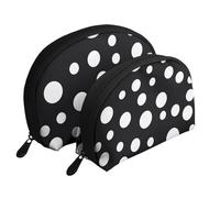 Black & White Big Dot Print Small Purses 2Pcs Portable Coin Purse Makeup Bag Soft Vacation Pouch Change Holder Wallet with Zipper Portable for Shopping Travel Party Cosmetic Bag