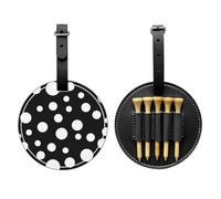 Black & White Big Dot Printed Golf Tees Organizer Bag, PU Leather Golf Tee Pouch, Portable Tee Holder with Belt Clip, 5 Tee Slots, Golf Bag Accessory and Golf Gift Black