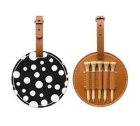 Black & White Big Dot Printed Golf Tees Organizer Bag, PU Leather Golf Tee Pouch, Portable Tee Holder with Belt Clip, 5 Tee Slots, Golf Bag Accessory and Golf Gift Brown
