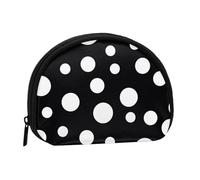 Black & White Big Dot Printed Mini Coin Pouch, Shell Shape Zip Around Wallet, Small Zipper Pouch for Cash, Cards, Keys, Lipstick, Storage Pouch, Travel Organizer