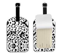 Black & White Big Dot Printed PU Leather Bag Tag, Personalized Baggage Label, Privacy Flap ID Shield, for Vacation