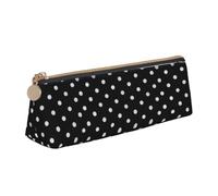 Black & White Big Dot Triangle Leather Case Multi Functional Cosmetic Bag Portable Makeup and Stationery Storage Bag , White, One Size, Lightweight