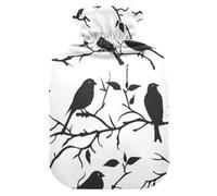 Black White Bird Hot Water Bottles with Soft Cover Feet and Bed Warmer Hot Water Bag for Pain Relief