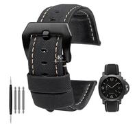 (Black white black 26mm) 22mm 24mm 26mm Nylon Texture Leather Watchband For Panerai Pam01661 441 Marina Watch Strap Black Blue Line Watch Accessories
