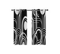 Black White Blackout Curtains for Bedroom Living Room, Abstract Line Boho Minimalist Mid Century Arch Geometric 54 In Long Thermal Insulated Room Darkening Drapes Grommet Window Treatments, 42 x 54 In