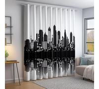 Black White Blackout Curtains for Bedroom - Simple Modern Urban Architecture Printed Thermal Curtains, Super Soft Eyelet Living Room Curtain & Drapes 2 Panels 66 × 72 Inch Drop