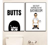 Black White Bob'S Burgers Canvas Art Prints Posters Tina Belcher Butts Quotes Minimalist Painting 2 Pieces Wall Pictures Bathroom Decor 30Cmx40Cm No Frame