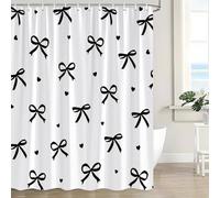 Black White Bow Heart Shower Curtain Modern Cute Bow Aesthetic Pretty Coquette Valentine Love Fabric Bathroom Curtain with Hook