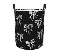 Black White Bows Laundry Basket Hamper Kids Storage Basket Toy Organizer Bin For Bedroom, Bathroom, College Dorms, Boys And Girls