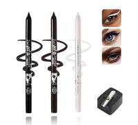 Black White Brown Gel Eyeliner Pencil Set - Waterproof Smudge Resistant Long Lasting Eye Liner Pen With Sharpener For Precise Makeup Application, Fine Tip For Graphic Styles & Waterline, Vegan Kit