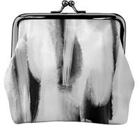 Black White Brushstrokes Women's Leather Coin Purse, Small Change Pouch with Kiss-Lock Clasp Closure Buckle Wallet for Girl Gift