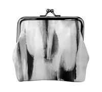 Black White Brushstrokes Women's Leather Coin Purse, Small Change Pouch with Kiss-Lock Clasp Closure Buckle Wallet for Girl Gift