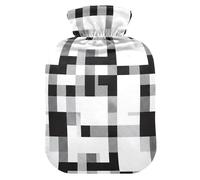 Black White Buffalo Plaid Hot Water Bottle with Soft Cover Hand Feet Warmer Hot Water Bag for Hot and Cold Compress Small