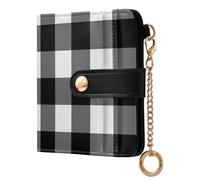 Black White Buffalo Plaid Print Small Women Wallet RFID Blocking PU Leather Bifold Compact Card Holder with Zipper Coin Pocket Purse for Girls Ladies Women