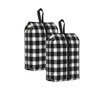 Black White Buffalo Plaid Travel Shoe Bag 2Pcs Vintage Grid Water Resistant Shoe Organiser with Zipper Handle, Lightweight Pouch for Suitcase & Gym, Folds Flat for Packing