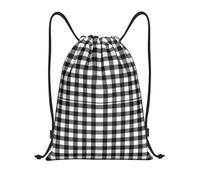 Black White Buffalo Plaid Unisex Gym Sack Foldable Pe Bag Waterproof Drawstring Bag For Swim Climbing Football
