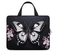 Black White Butterfly Laptop Bags Ultra-Thin, Lightweight & Waterproof 17inch Laptop Sleeve, Durable Neoprene Material, Portable Protective Computer Bag with Hand Strap
