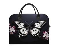 Black White Butterfly Laptop Tote Bag Casual Travel Handbag Multi Pocket Shoulder Bags for Work Travel